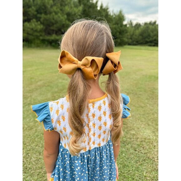 Girls\' Velvet Hair Bow Grosgrain Wrap No-Slip Hair Clip Medium Old Gold main image 5